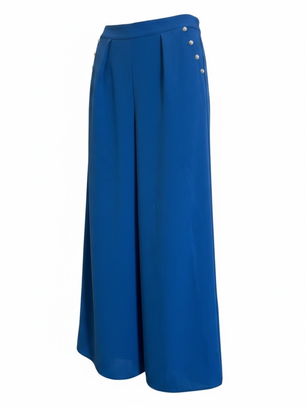 Wide Leg Maxi Pants in Vibrant Blue with Side Button Detail